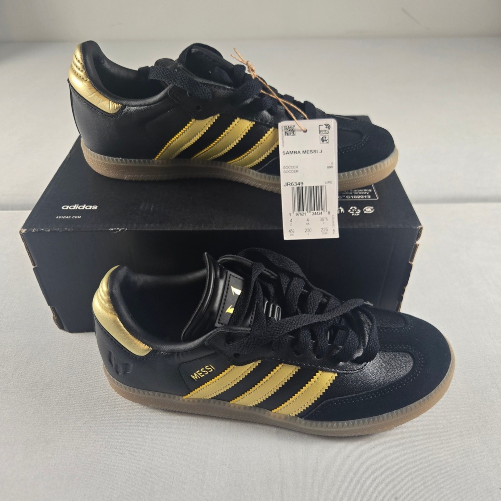 Adidas Samba Messi J Kids Size 4.5 Black Gold New JR6349 Soccer Sneakers - Picture 2 of 6